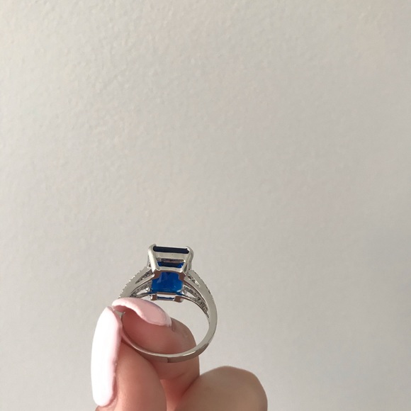 Sapphire & Cubic Zirconia Emerald-Cut Ring - Picture 4 of 5
